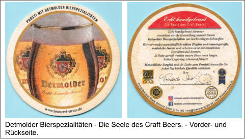 Detmolder Bierspezialitäten - Die Seele des Craft Beers. - Vorder- und Rückseite.