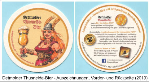 Detmolder Thusnelda-Bier - Auszeichnungen, Vorder- und Rückseite (2019)