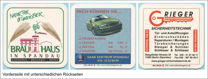 Vorderseite mit unterschiedlichen Rückseiten