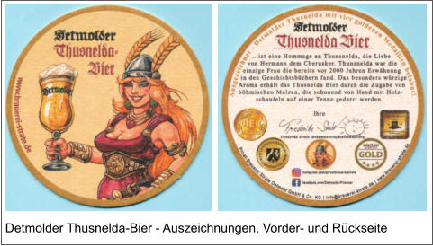 Detmolder Thusnelda-Bier - Auszeichnungen, Vorder- und Rückseite