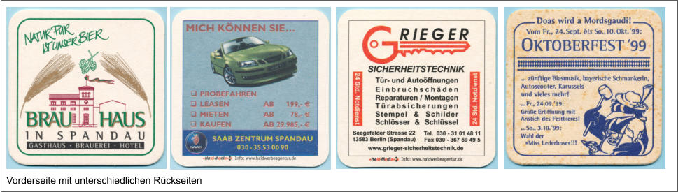Vorderseite mit unterschiedlichen Rückseiten