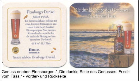 Genuss erleben.Flensburger. / „Die dunkle Seite des Genusses. Frisch vom Fass.“ - Vorder- und Rückseite