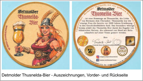 Detmolder Thusnelda-Bier - Auszeichnungen, Vorder- und Rückseite